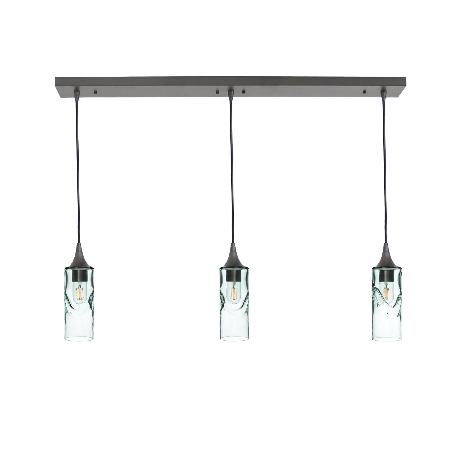 513 3 Pendant Linear Chandelier-Glass-Bicycle Glass Co - Hotshop-Antique Bronze - 4ft Downrod-Swell-Eco Clear-Bicycle Glass Co