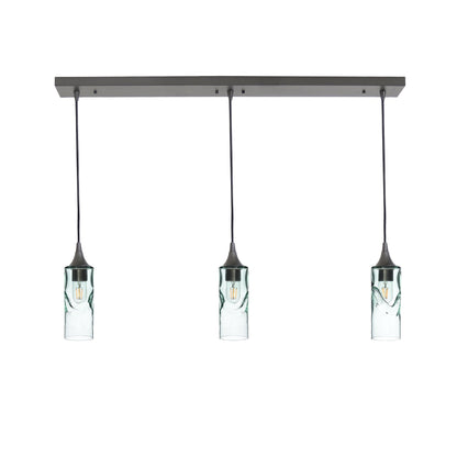 513 3 Pendant Linear Chandelier-Glass-Bicycle Glass Co - Hotshop-Antique Bronze - 4ft Downrod-Swell-Eco Clear-Bicycle Glass Co