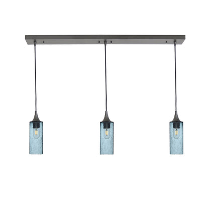 513 3 Pendant Linear Chandelier-Glass-Bicycle Glass Co - Hotshop-Antique Bronze - 8ft Downrod-Lunar-Slate Gray-Bicycle Glass Co