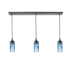 513 3 Pendant Linear Chandelier-Glass-Bicycle Glass Co - Hotshop-Antique Bronze - 8ft Downrod-Swell-Steel Blue-Bicycle Glass Co