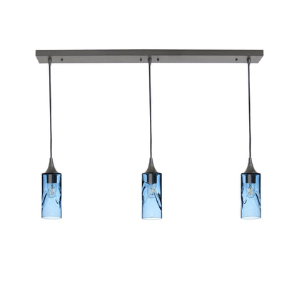 513 3 Pendant Linear Chandelier-Glass-Bicycle Glass Co - Hotshop-Antique Bronze - 8ft Downrod-Swell-Steel Blue-Bicycle Glass Co