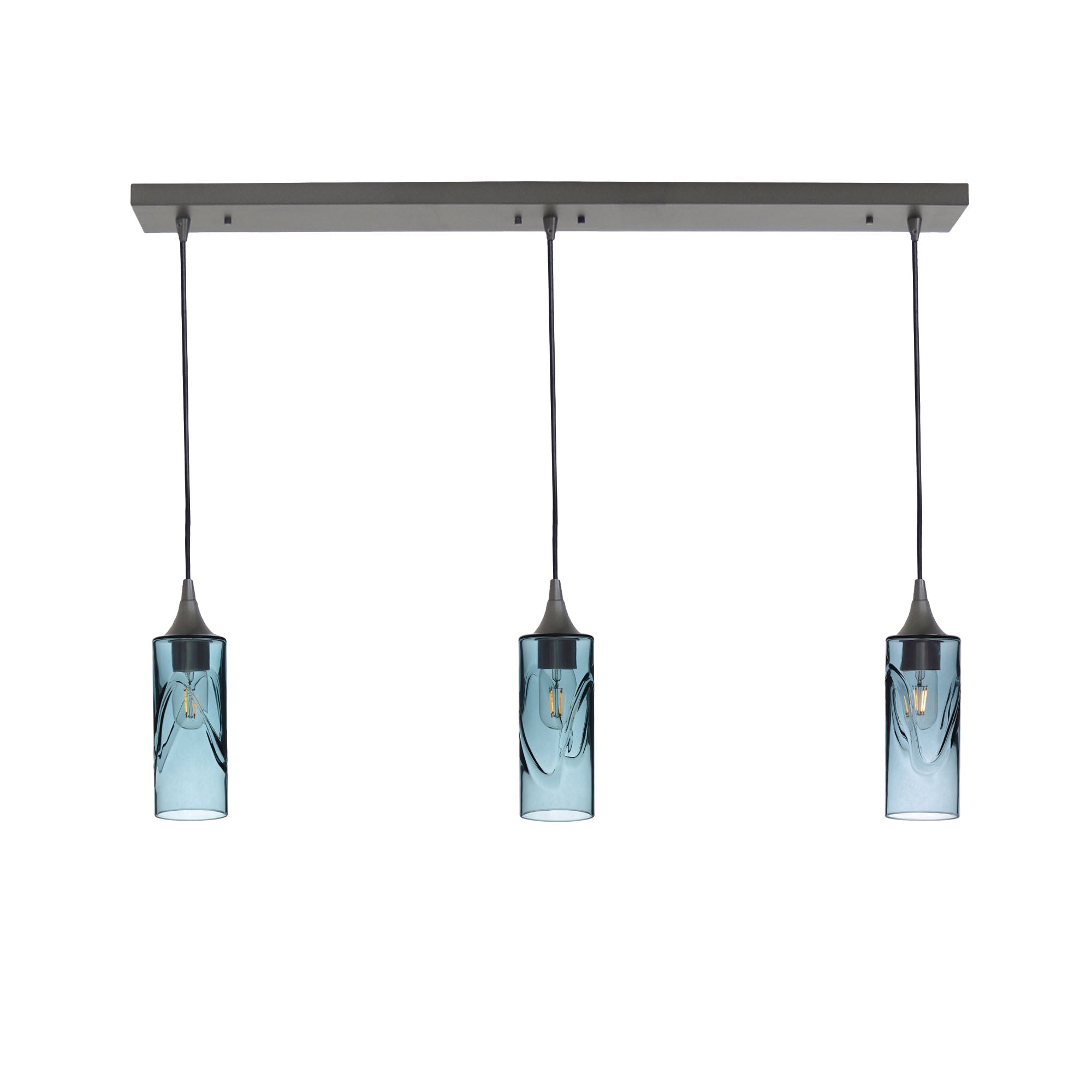513 3 Pendant Linear Chandelier-Glass-Bicycle Glass Co - Hotshop-Antique Bronze - 8ft Downrod-Swell-Slate Gray-Bicycle Glass Co