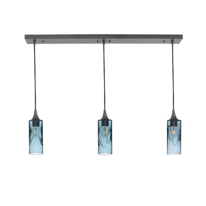 513 3 Pendant Linear Chandelier-Glass-Bicycle Glass Co - Hotshop-Antique Bronze - 8ft Downrod-Swell-Slate Gray-Bicycle Glass Co