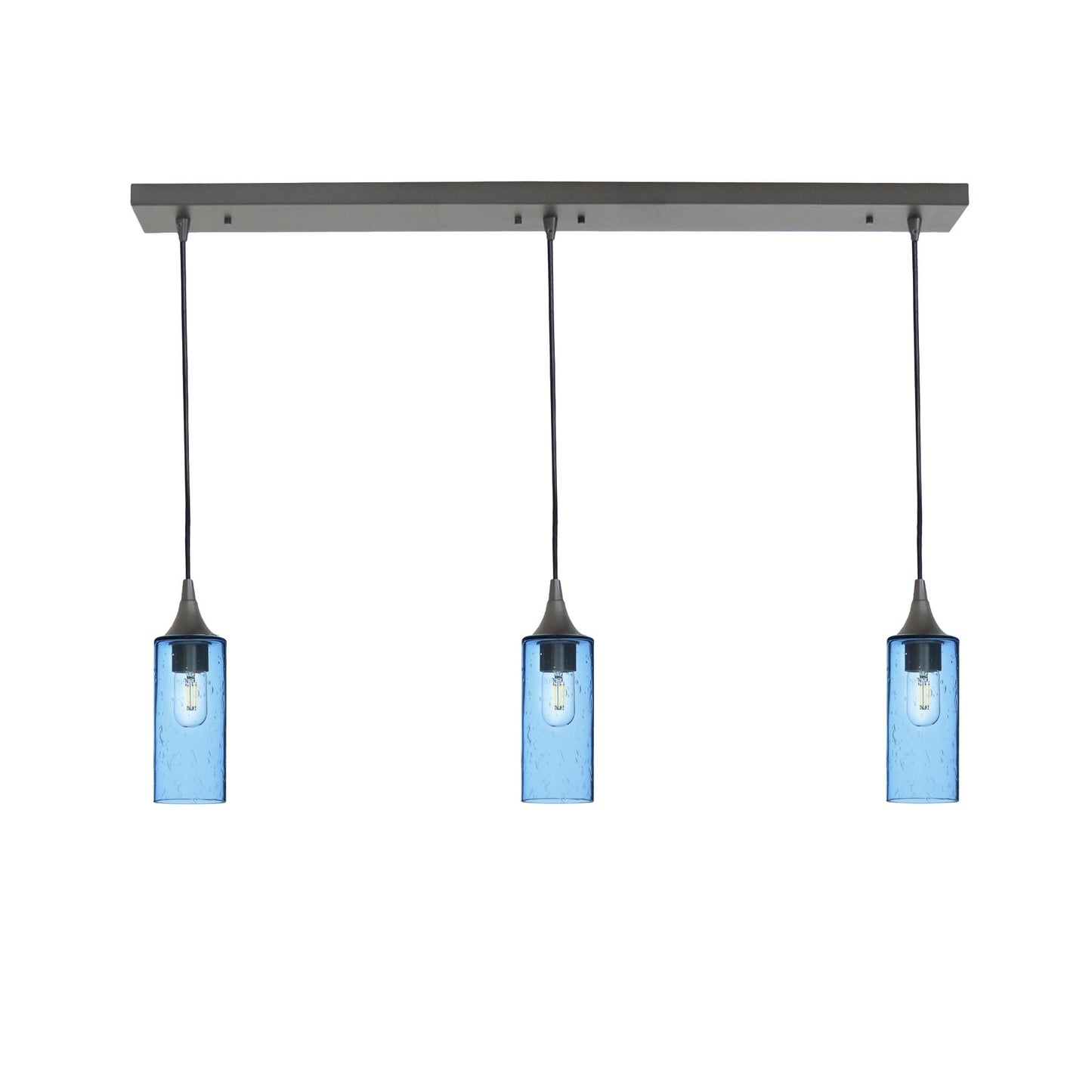 513 3 Pendant Linear Chandelier-Glass-Bicycle Glass Co - Hotshop-Antique Bronze - 8ft Cord-Lunar-Steel Blue-Bicycle Glass Co