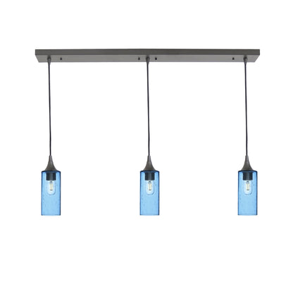 513 3 Pendant Linear Chandelier-Glass-Bicycle Glass Co - Hotshop-Antique Bronze - Custom-Lunar-Steel Blue-Bicycle Glass Co