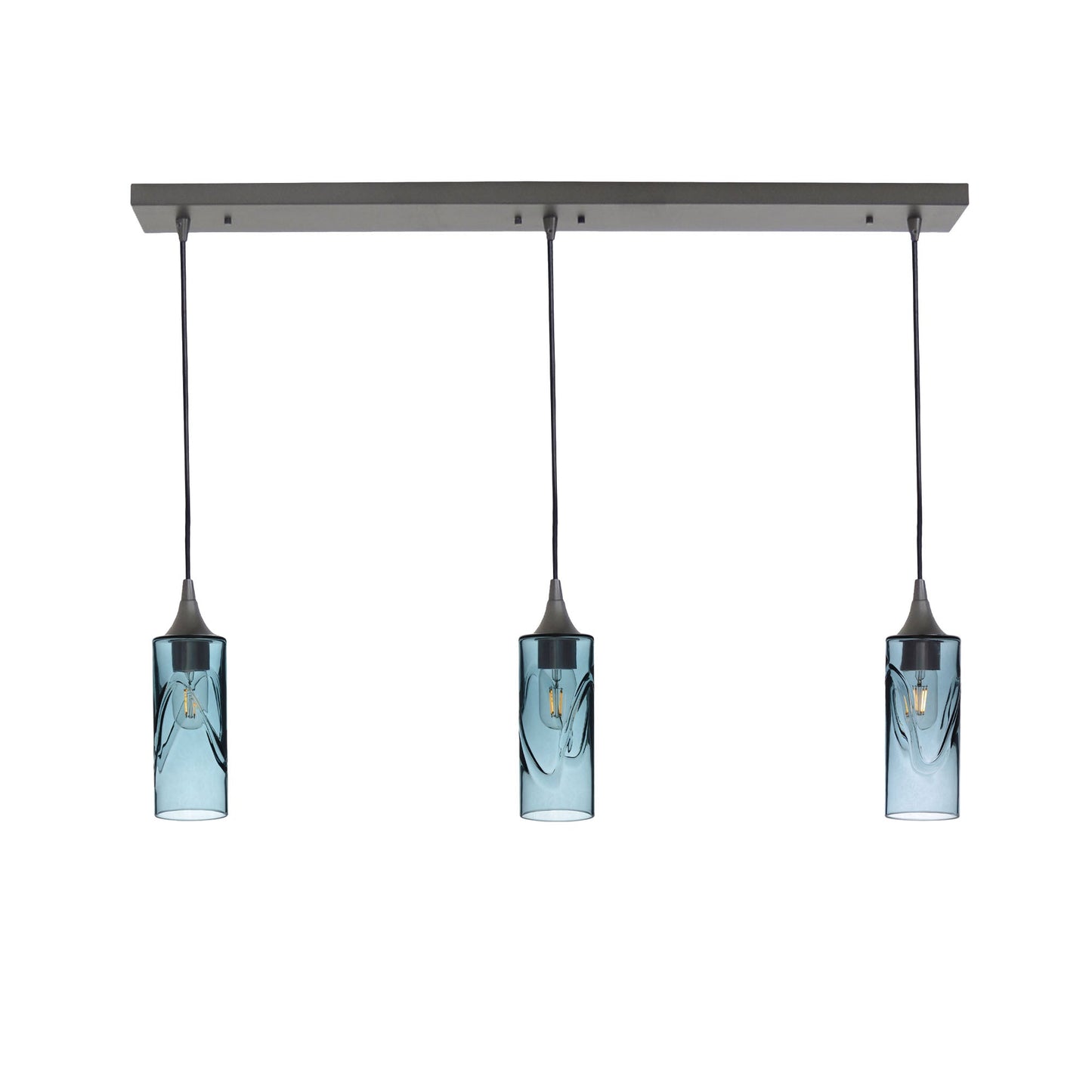 513 3 Pendant Linear Chandelier-Glass-Bicycle Glass Co - Hotshop-Antique Bronze - Custom-Swell-Slate Gray-Bicycle Glass Co