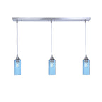 513 3 Pendant Linear Chandelier-Glass-Bicycle Glass Co - Hotshop-Brushed Nickel - 4ft Cord-Lunar-Steel Blue-Bicycle Glass Co