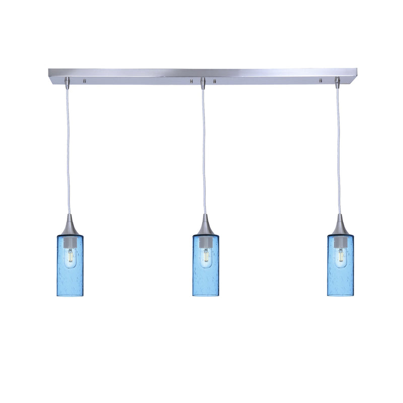 513 3 Pendant Linear Chandelier — Brushed Nickel - 4ft Cord / Lunar / Steel Blue