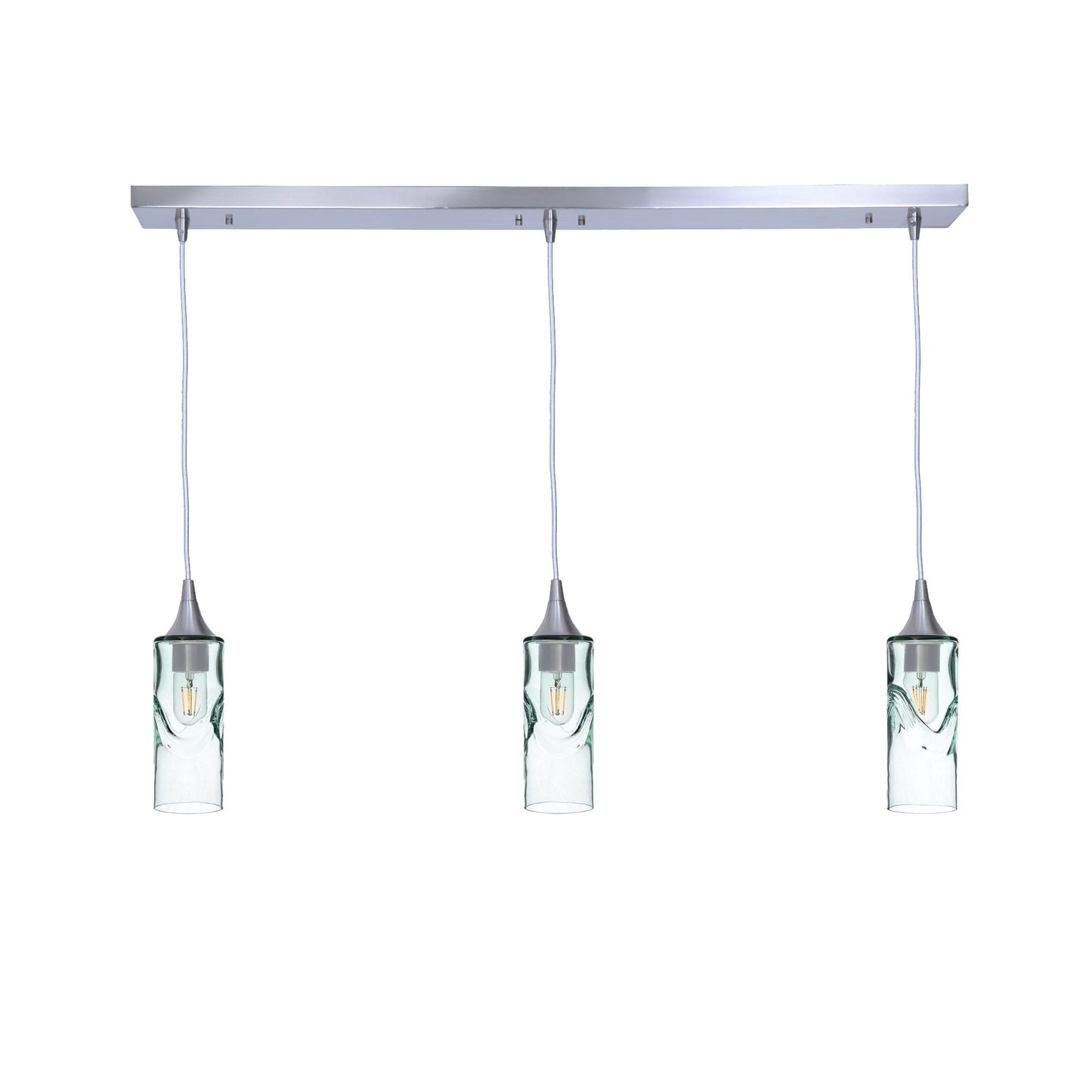 513 3 Pendant Linear Chandelier-Glass-Bicycle Glass Co - Hotshop-Brushed Nickel - 4ft Cord-Swell-Eco Clear-Bicycle Glass Co