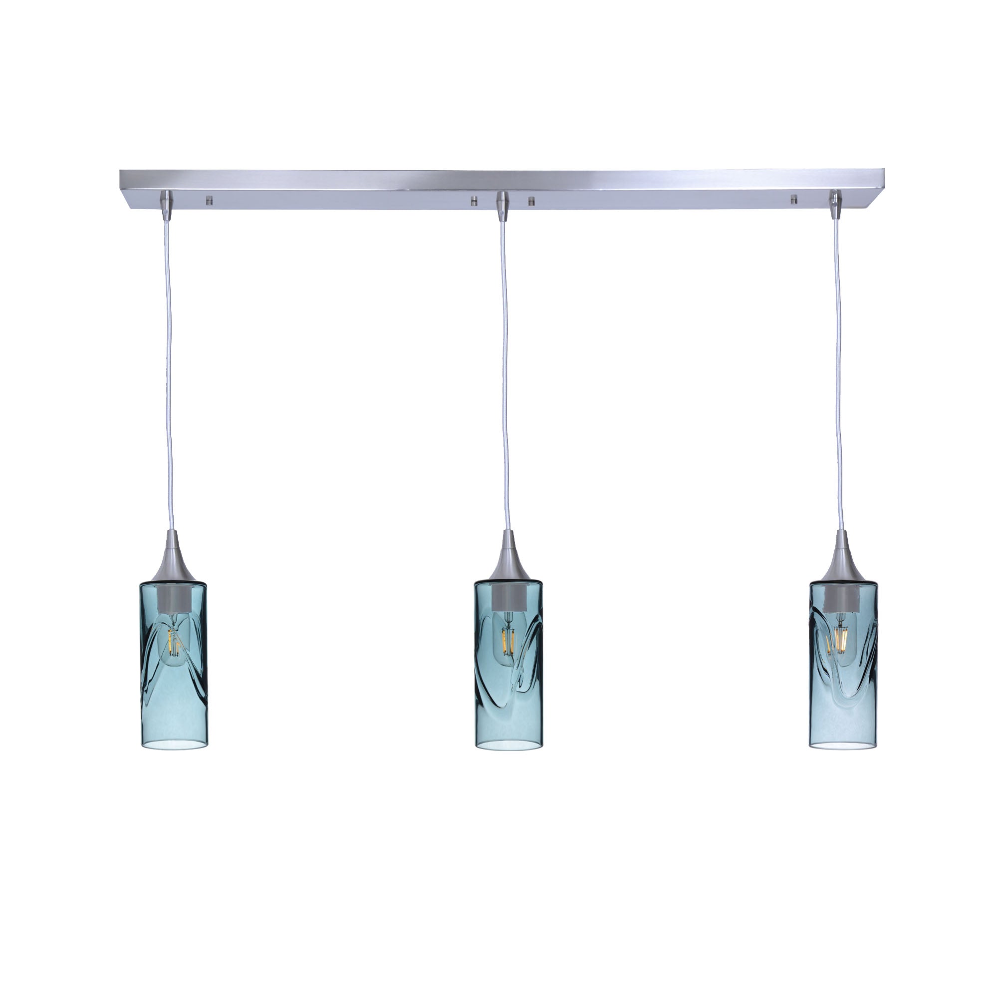 513 3 Pendant Linear Chandelier-Glass-Bicycle Glass Co - Hotshop-Brushed Nickel - 8ft Cord-Swell-Slate Gray-Bicycle Glass Co