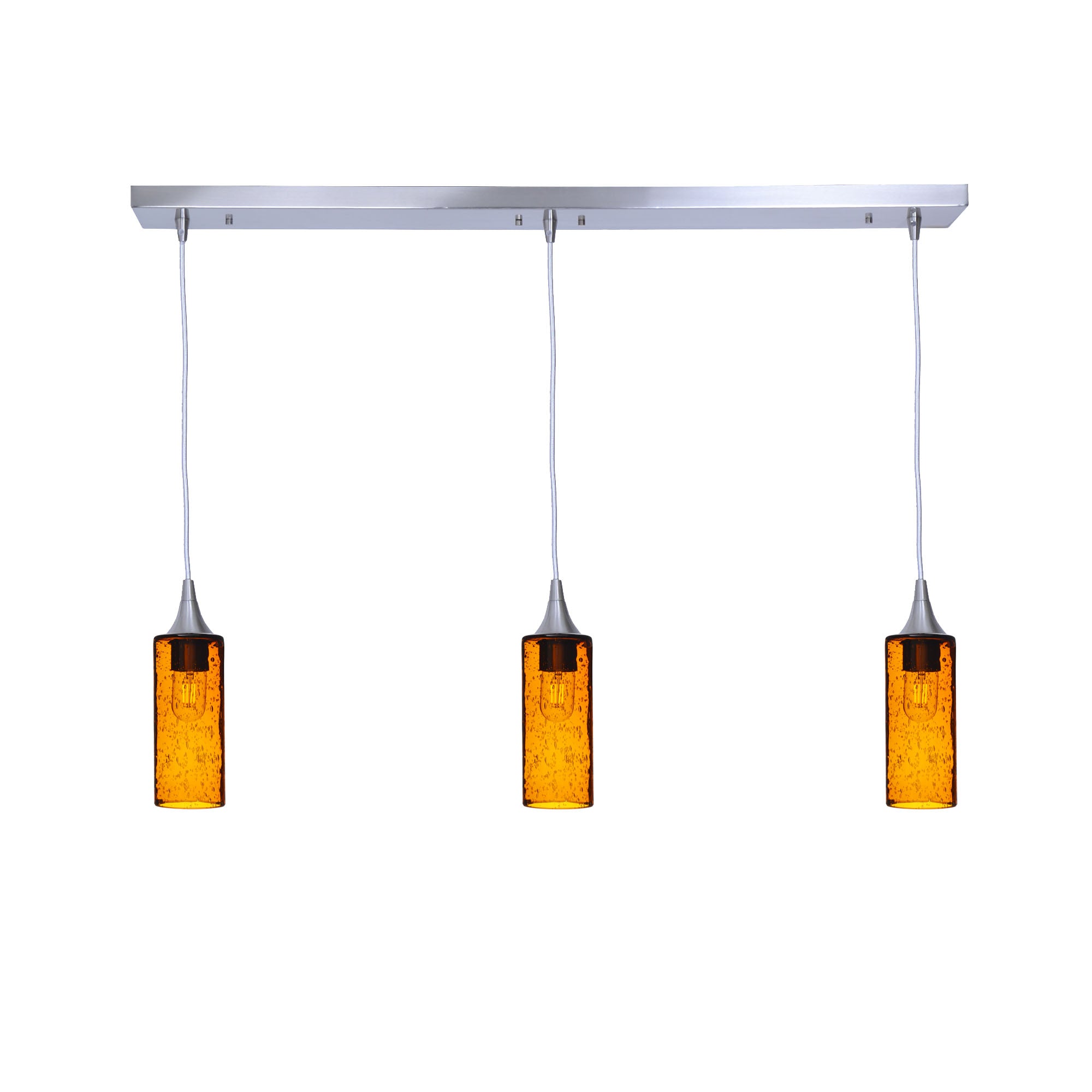 513 3 Pendant Linear Chandelier-Glass-Bicycle Glass Co - Hotshop-Brushed Nickel - Custom-Lunar-Golden Amber-Bicycle Glass Co
