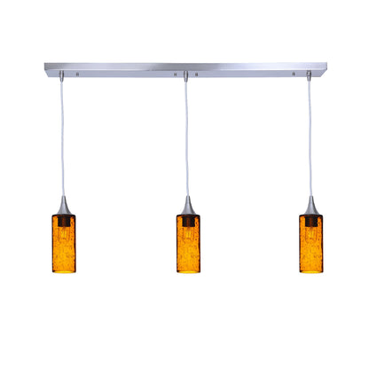 513 3 Pendant Linear Chandelier-Glass-Bicycle Glass Co - Hotshop-Brushed Nickel - Custom-Lunar-Golden Amber-Bicycle Glass Co