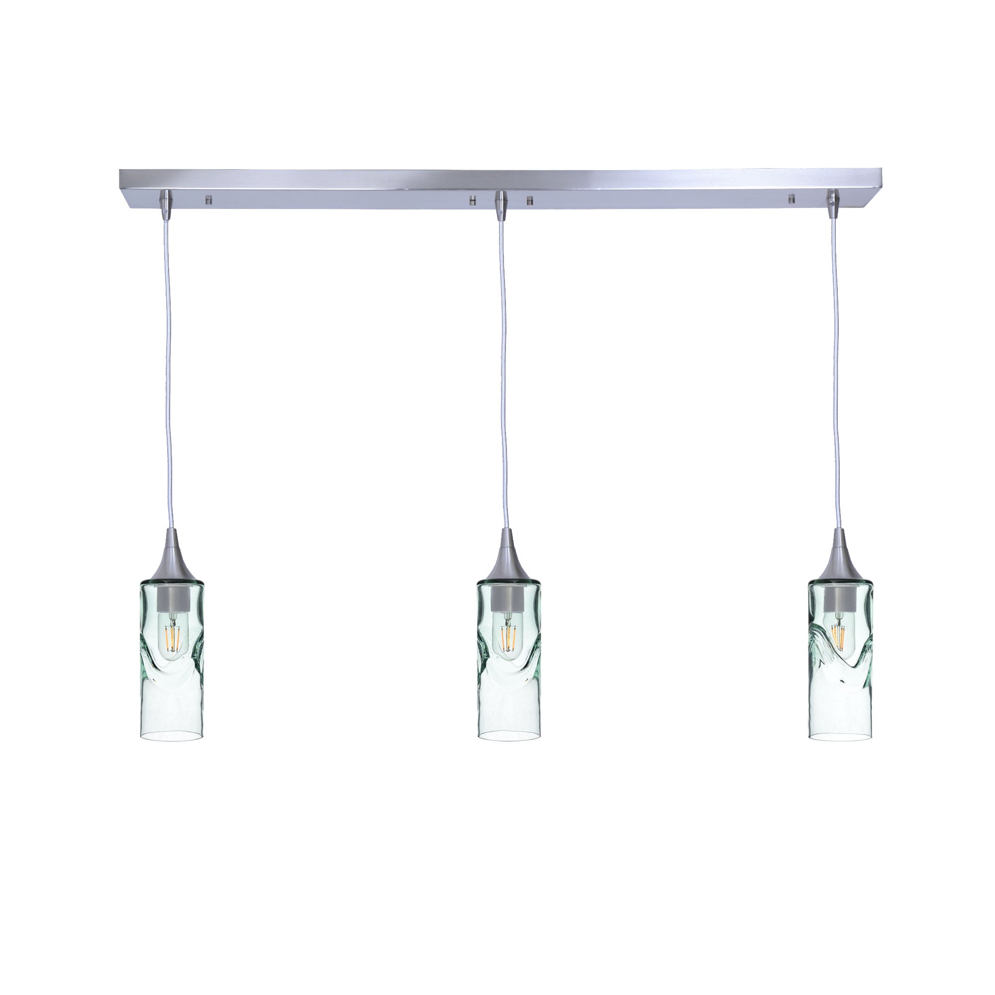 513 3 Pendant Linear Chandelier-Glass-Bicycle Glass Co - Hotshop-Brushed Nickel - Custom-Swell-Eco Clear-Bicycle Glass Co