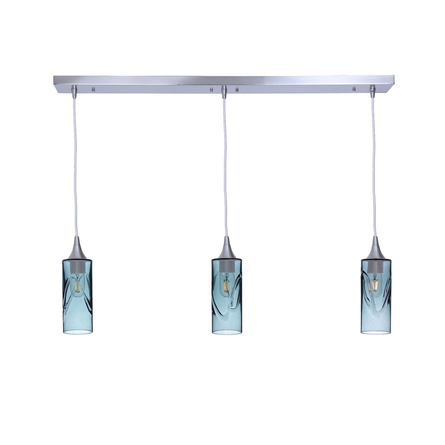 513 3 Pendant Linear Chandelier-Glass-Bicycle Glass Co - Hotshop-Brushed Nickel - Custom-Swell-Slate Gray-Bicycle Glass Co