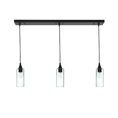 513 3 Pendant Linear Chandelier-Glass-Bicycle Glass Co - Hotshop-Matte Black - 4ft Cord-Lunar-Eco Clear-Bicycle Glass Co