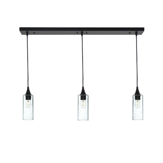 513 3 Pendant Linear Chandelier-Glass-Bicycle Glass Co - Hotshop-Matte Black - 4ft Cord-Lunar-Eco Clear-Bicycle Glass Co