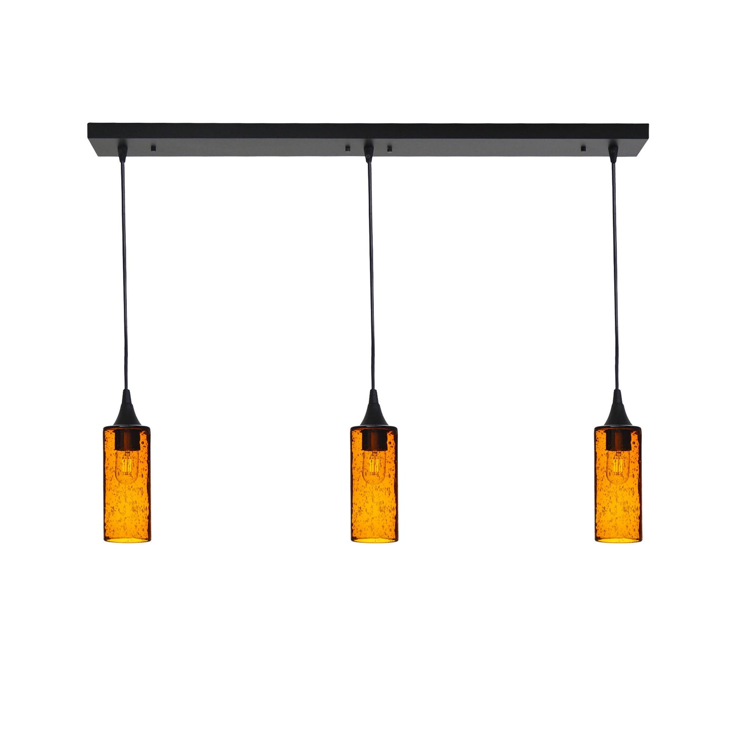 513 3 Pendant Linear Chandelier-Glass-Bicycle Glass Co - Hotshop-Matte Black - 4ft Cord-Lunar-Golden Amber-Bicycle Glass Co