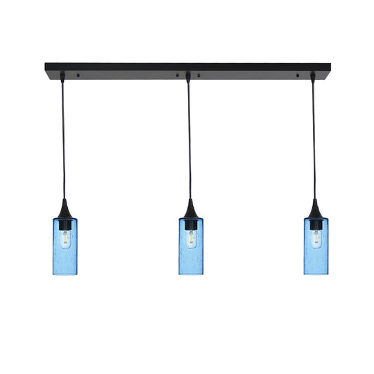 513 3 Pendant Linear Chandelier-Glass-Bicycle Glass Co - Hotshop-Matte Black - 4ft Cord-Lunar-Steel Blue-Bicycle Glass Co