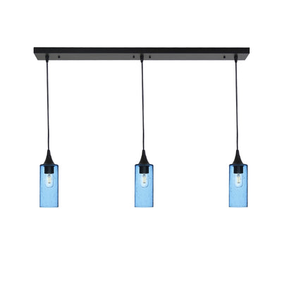 513 3 Pendant Linear Chandelier-Glass-Bicycle Glass Co - Hotshop-Matte Black - 4ft Cord-Lunar-Steel Blue-Bicycle Glass Co