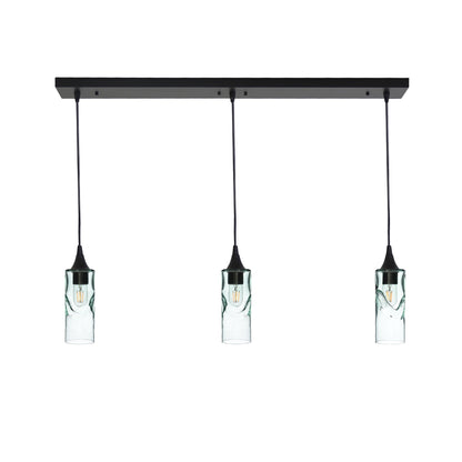 513 3 Pendant Linear Chandelier-Glass-Bicycle Glass Co - Hotshop-Matte Black - 4ft Cord-Swell-Eco Clear-Bicycle Glass Co