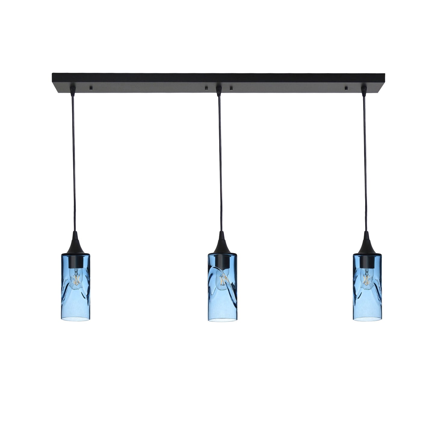 513 3 Pendant Linear Chandelier-Glass-Bicycle Glass Co - Hotshop-Matte Black - 4ft Cord-Swell-Steel Blue-Bicycle Glass Co