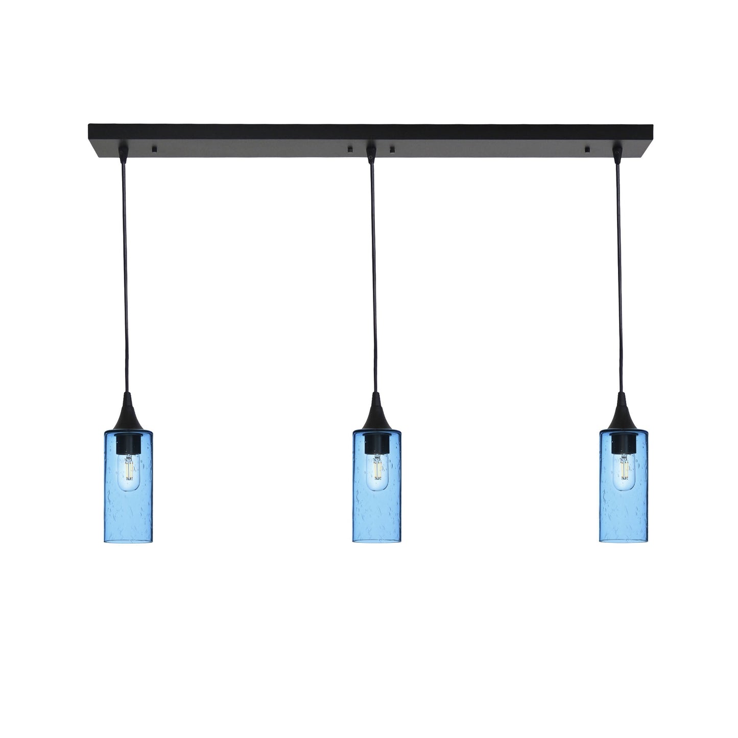 513 3 Pendant Linear Chandelier-Glass-Bicycle Glass Co - Hotshop-Matte Black - 8ft Cord-Lunar-Steel Blue-Bicycle Glass Co
