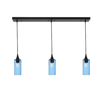513 3 Pendant Linear Chandelier-Glass-Bicycle Glass Co - Hotshop-Matte Black - 8ft Cord-Lunar-Steel Blue-Bicycle Glass Co