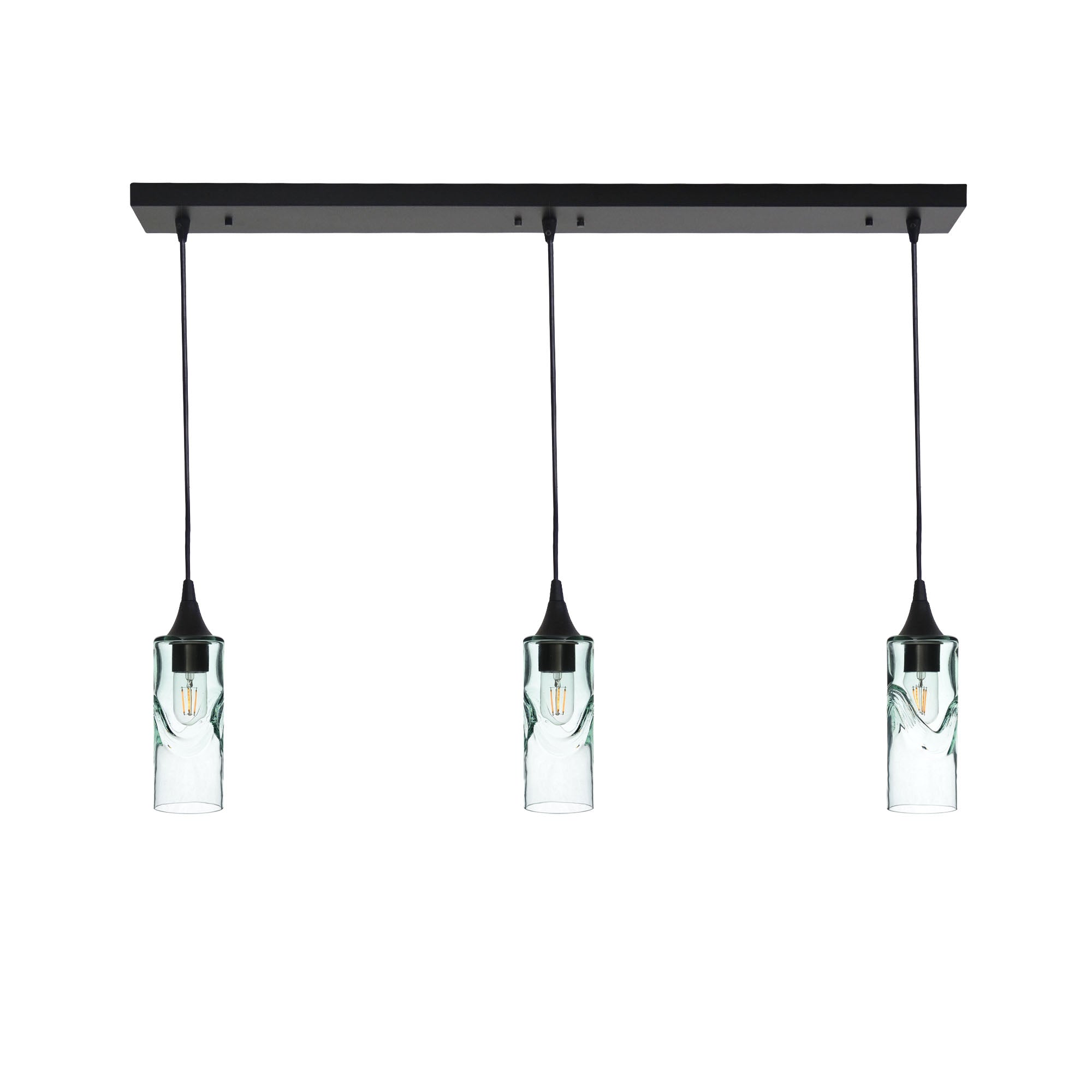 513 3 Pendant Linear Chandelier-Glass-Bicycle Glass Co - Hotshop-Matte Black - 8ft Cord-Swell-Eco Clear-Bicycle Glass Co