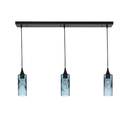 513 3 Pendant Linear Chandelier-Glass-Bicycle Glass Co - Hotshop-Matte Black - 8ft Cord-Swell-Slate Gray-Bicycle Glass Co