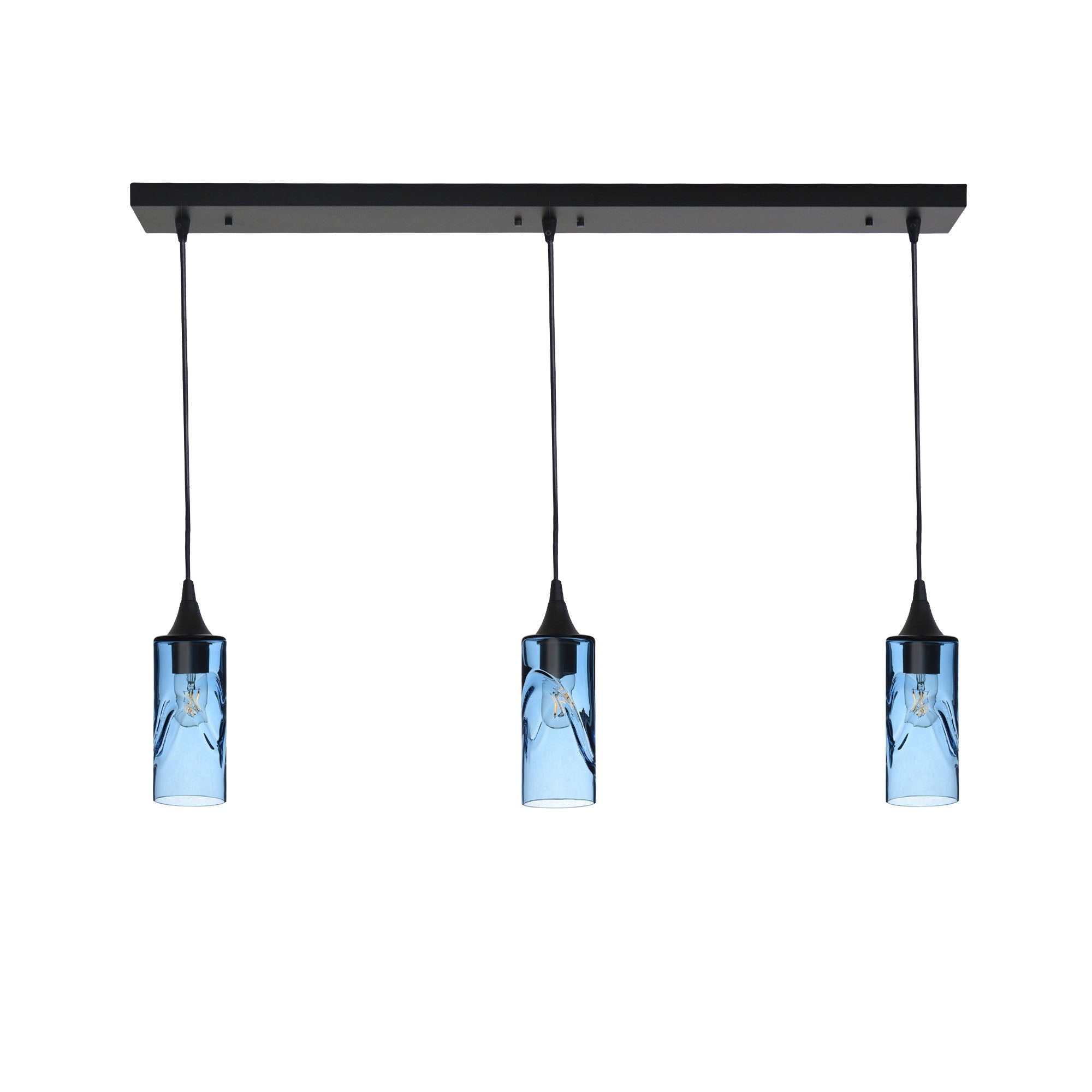 513 3 Pendant Linear Chandelier-Glass-Bicycle Glass Co - Hotshop-Matte Black - Custom-Swell-Steel Blue-Bicycle Glass Co