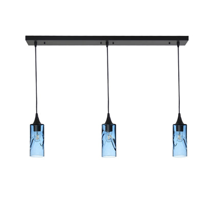 513 3 Pendant Linear Chandelier-Glass-Bicycle Glass Co - Hotshop-Matte Black - Custom-Swell-Steel Blue-Bicycle Glass Co