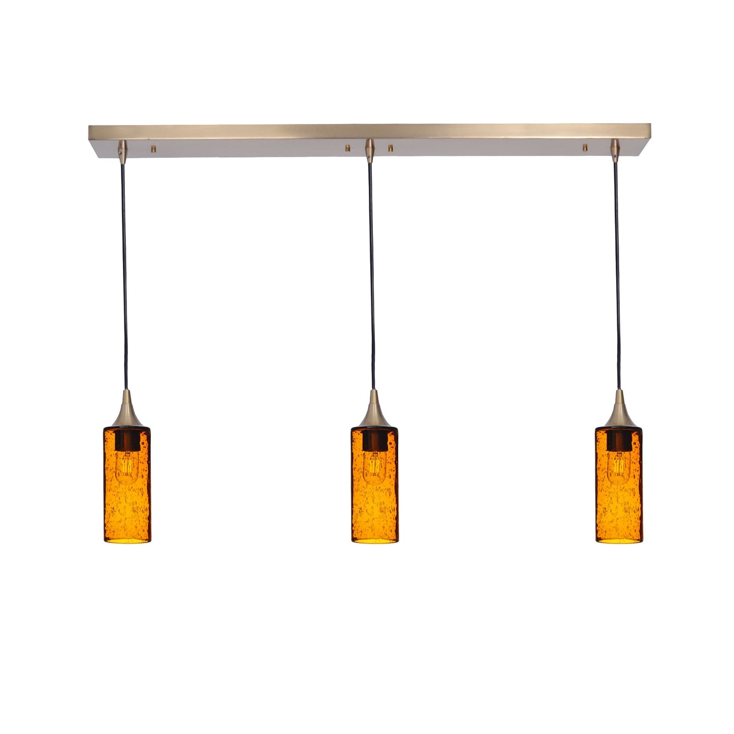 513 3 Pendant Linear Chandelier-Glass-Bicycle Glass Co - Hotshop-Polished Brass - 4ft Cord-Lunar-Golden Amber-Bicycle Glass Co