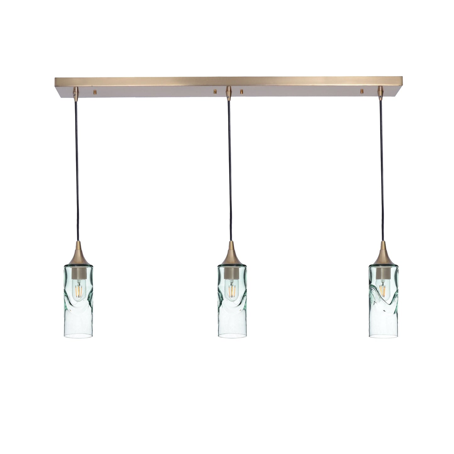 513 3 Pendant Linear Chandelier-Glass-Bicycle Glass Co - Hotshop-Polished Brass - 4ft Cord-Swell-Eco Clear-Bicycle Glass Co