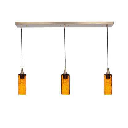 513 3 Pendant Linear Chandelier-Glass-Bicycle Glass Co - Hotshop-Polished Brass - Custom-Lunar-Golden Amber-Bicycle Glass Co