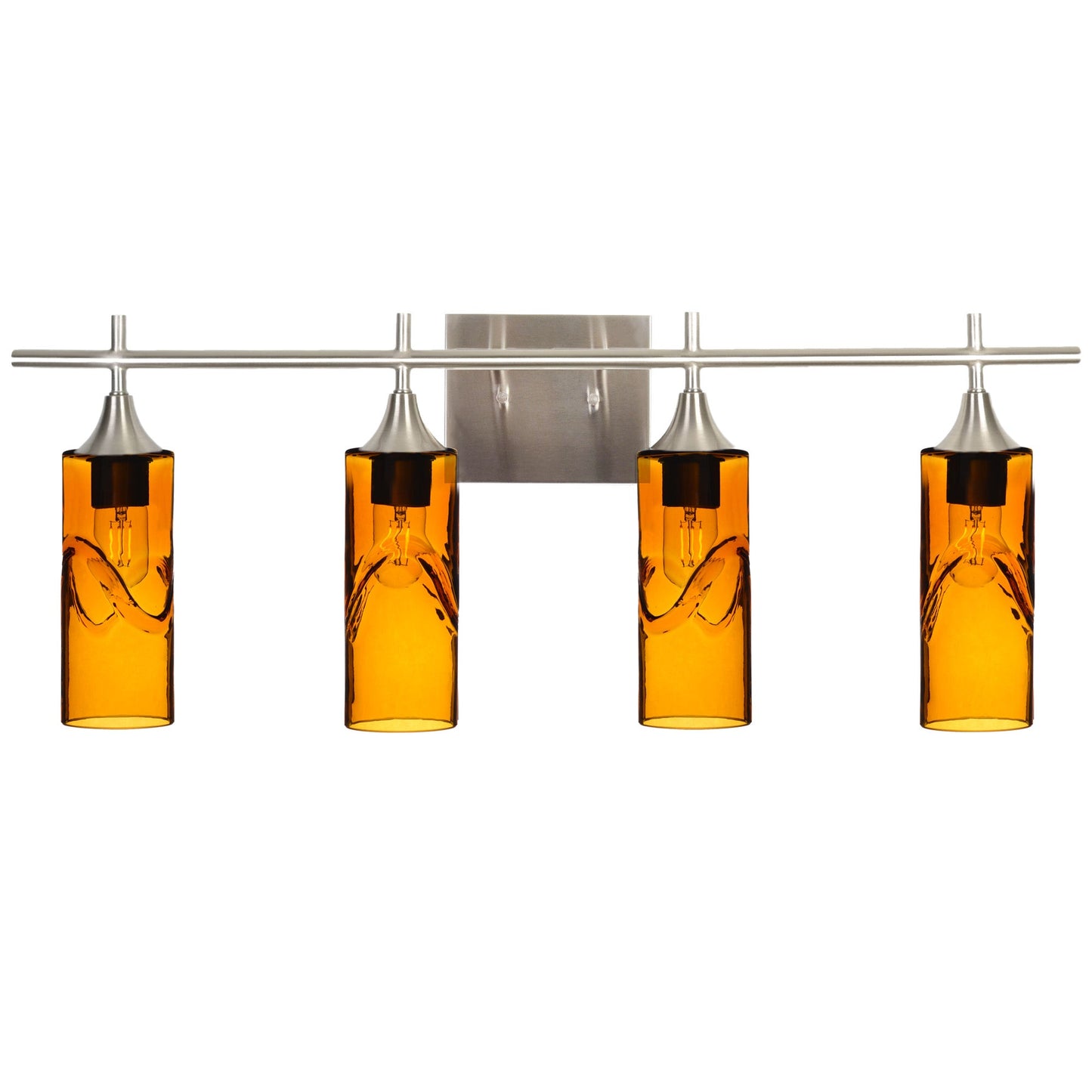 513 Swell: 4 Light Wall Vanity-Glass-Bicycle Glass Co - Hotshop-Golden Amber-Brushed Nickel-Bicycle Glass Co