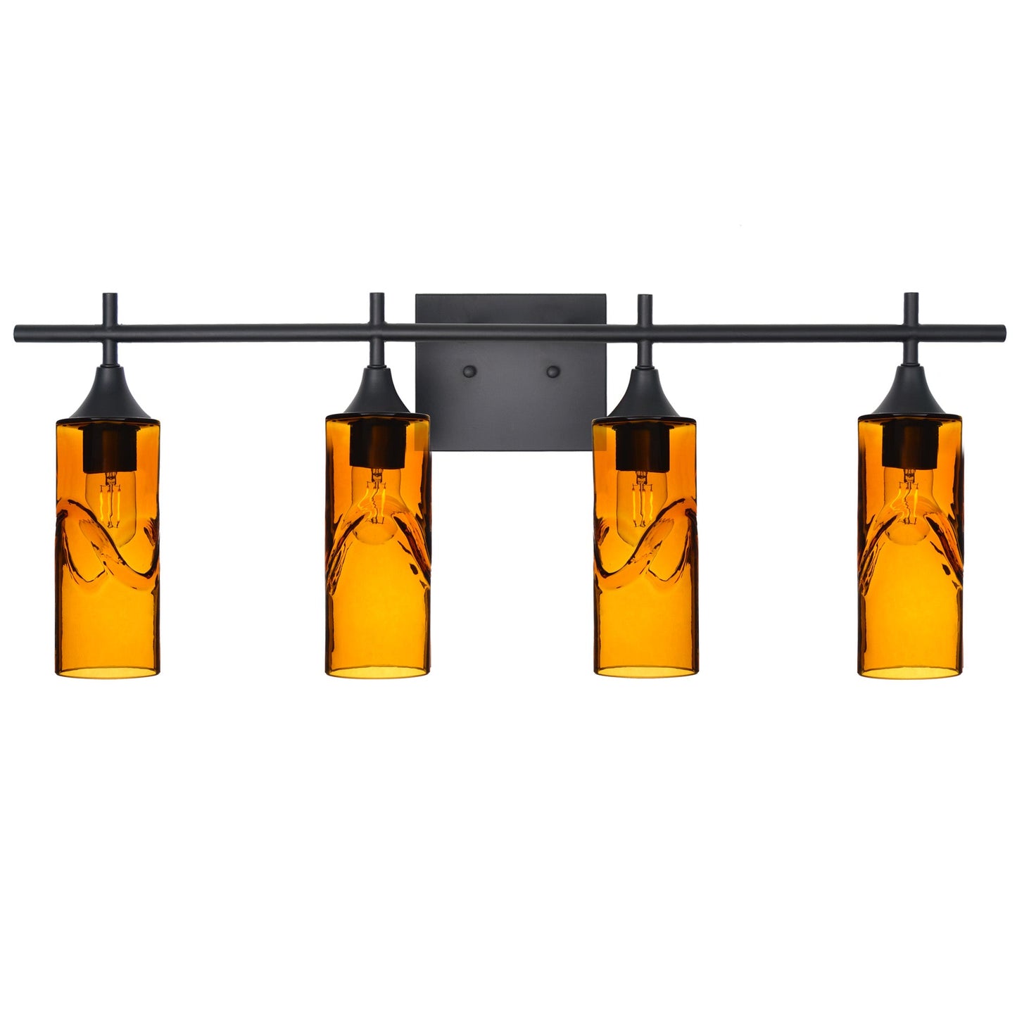 513 Swell: 4 Light Wall Vanity-Glass-Bicycle Glass Co - Hotshop-Golden Amber-Matte Black-Bicycle Glass Co
