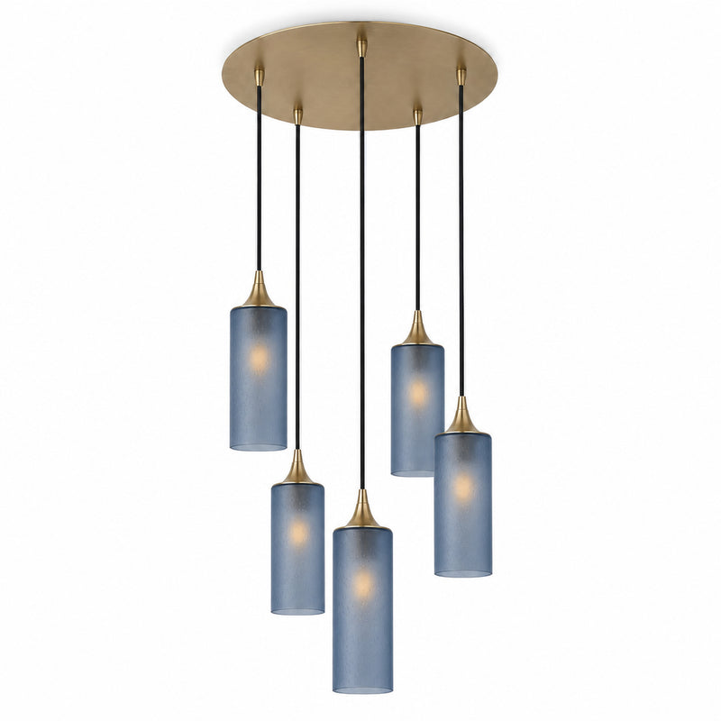 513 5 Pendant Cascade Chandelier — Celestial / Steel Blue / Polished Brass - 4ft Downrod