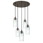 513 5 Pendant Cascade Chandelier-Glass-Bicycle Glass Co-Lunar-Eco Clear-Antique Bronze - 4ft Cord-Bicycle Glass Co