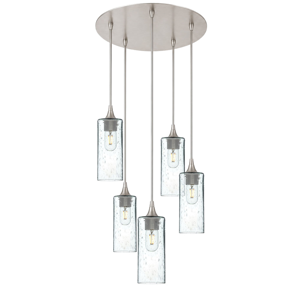 513 5 Pendant Cascade Chandelier-Glass-Bicycle Glass Co-Lunar-Eco Clear-Brushed Nickel - 4ft Cord-Bicycle Glass Co