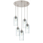513 5 Pendant Cascade Chandelier-Glass-Bicycle Glass Co-Lunar-Eco Clear-Brushed Nickel - 4ft Cord-Bicycle Glass Co