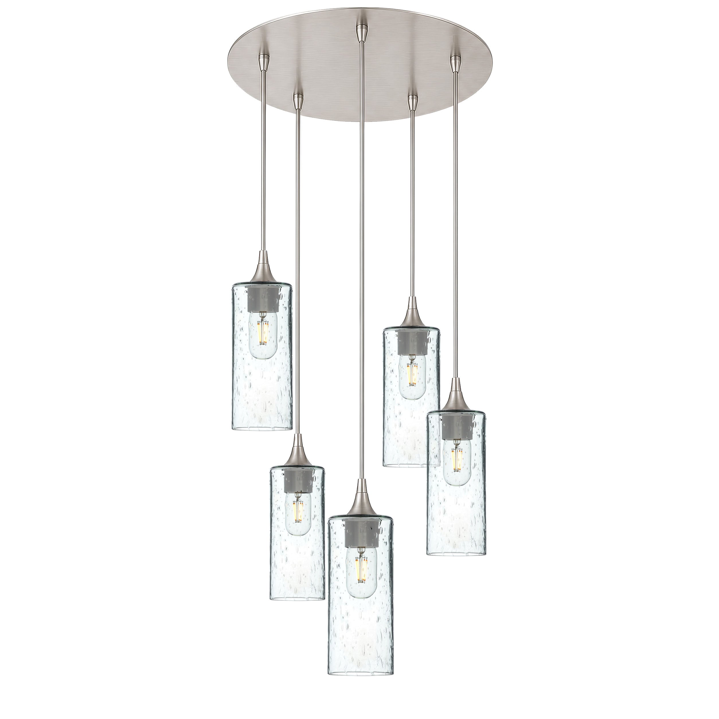513 5 Pendant Cascade Chandelier-Glass-Bicycle Glass Co-Lunar-Eco Clear-Brushed Nickel - 4ft Cord-Bicycle Glass Co