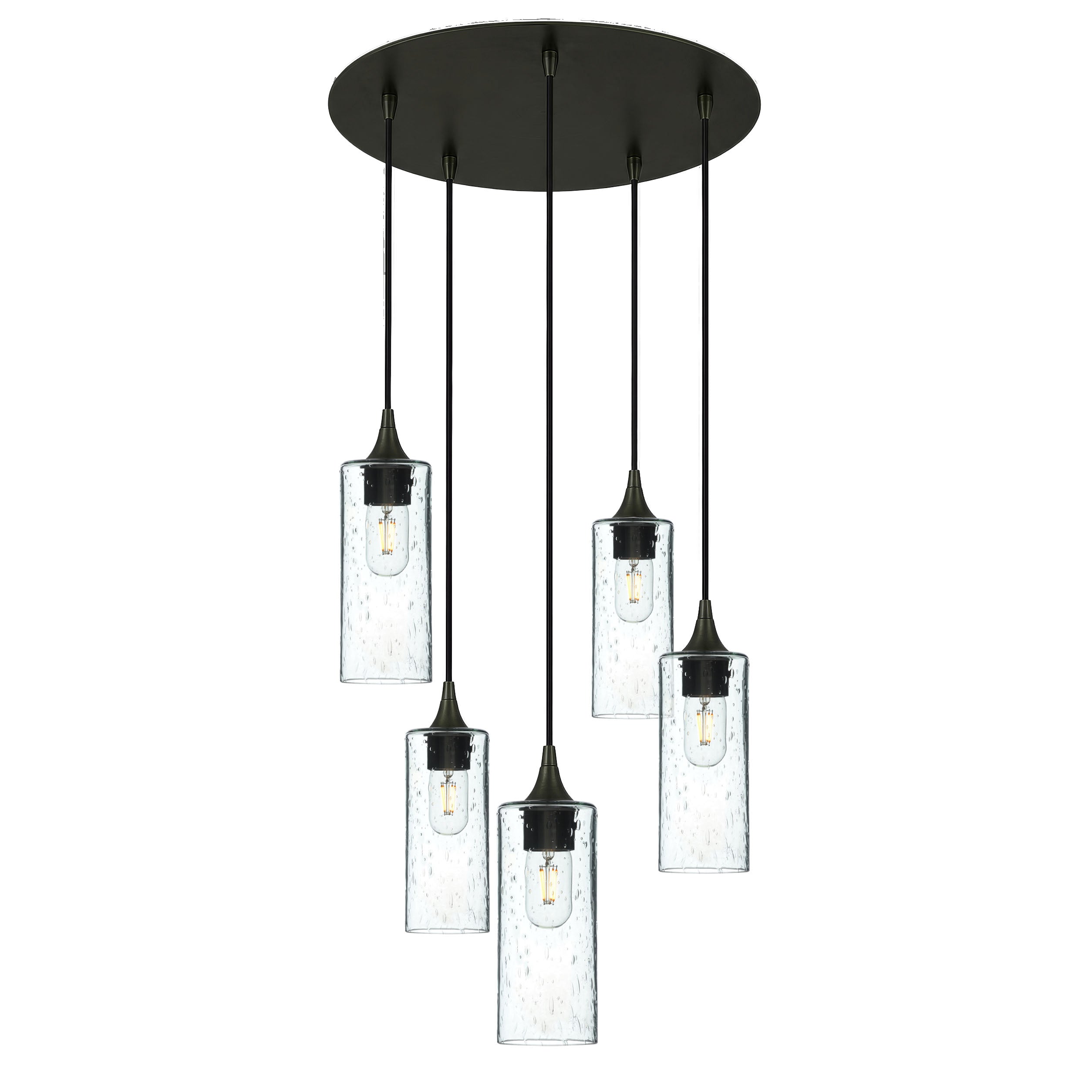 513 5 Pendant Cascade Chandelier-Glass-Bicycle Glass Co-Lunar-Eco Clear-Matte Black - 4ft Cord-Bicycle Glass Co