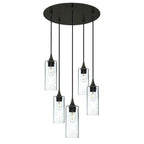513 5 Pendant Cascade Chandelier-Glass-Bicycle Glass Co-Lunar-Eco Clear-Matte Black - 4ft Cord-Bicycle Glass Co