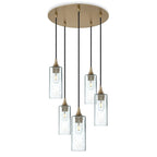 513 5 Pendant Cascade Chandelier-Glass-Bicycle Glass Co-Lunar-Eco Clear-Polished Brass - 4ft Cord-Bicycle Glass Co
