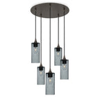 513 5 Pendant Cascade Chandelier-Glass-Bicycle Glass Co-Lunar-Slate Gray-Antique Bronze - 4ft Cord-Bicycle Glass Co