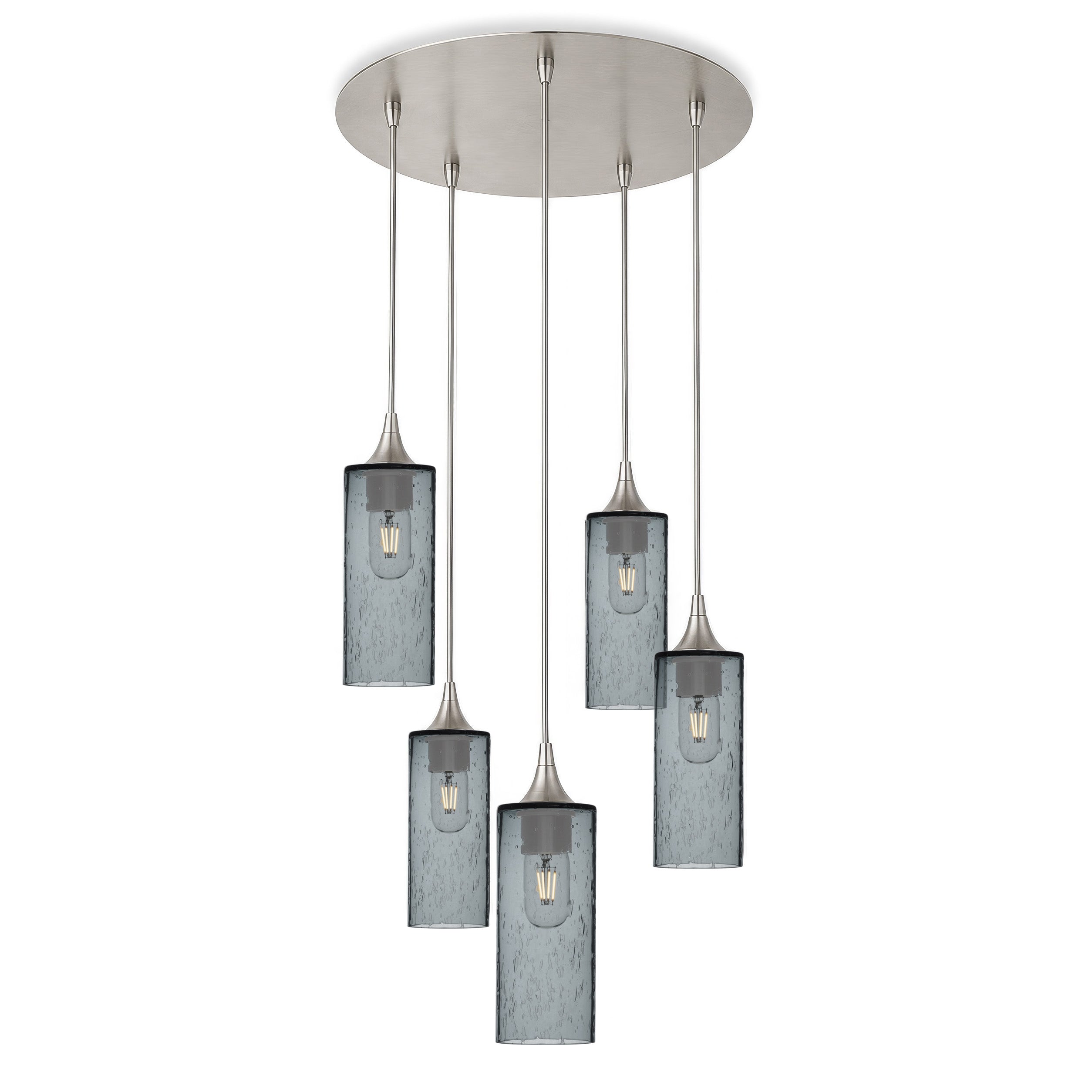 513 5 Pendant Cascade Chandelier-Glass-Bicycle Glass Co-Lunar-Slate Gray-Brushed Nickel - 4ft Cord-Bicycle Glass Co