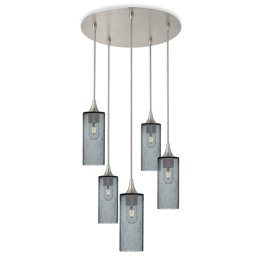 513 5 Pendant Cascade Chandelier-Glass-Bicycle Glass Co-Lunar-Slate Gray-Brushed Nickel - 4ft Cord-Bicycle Glass Co