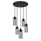 513 5 Pendant Cascade Chandelier-Glass-Bicycle Glass Co-Lunar-Slate Gray-Matte Black - 4ft Cord-Bicycle Glass Co