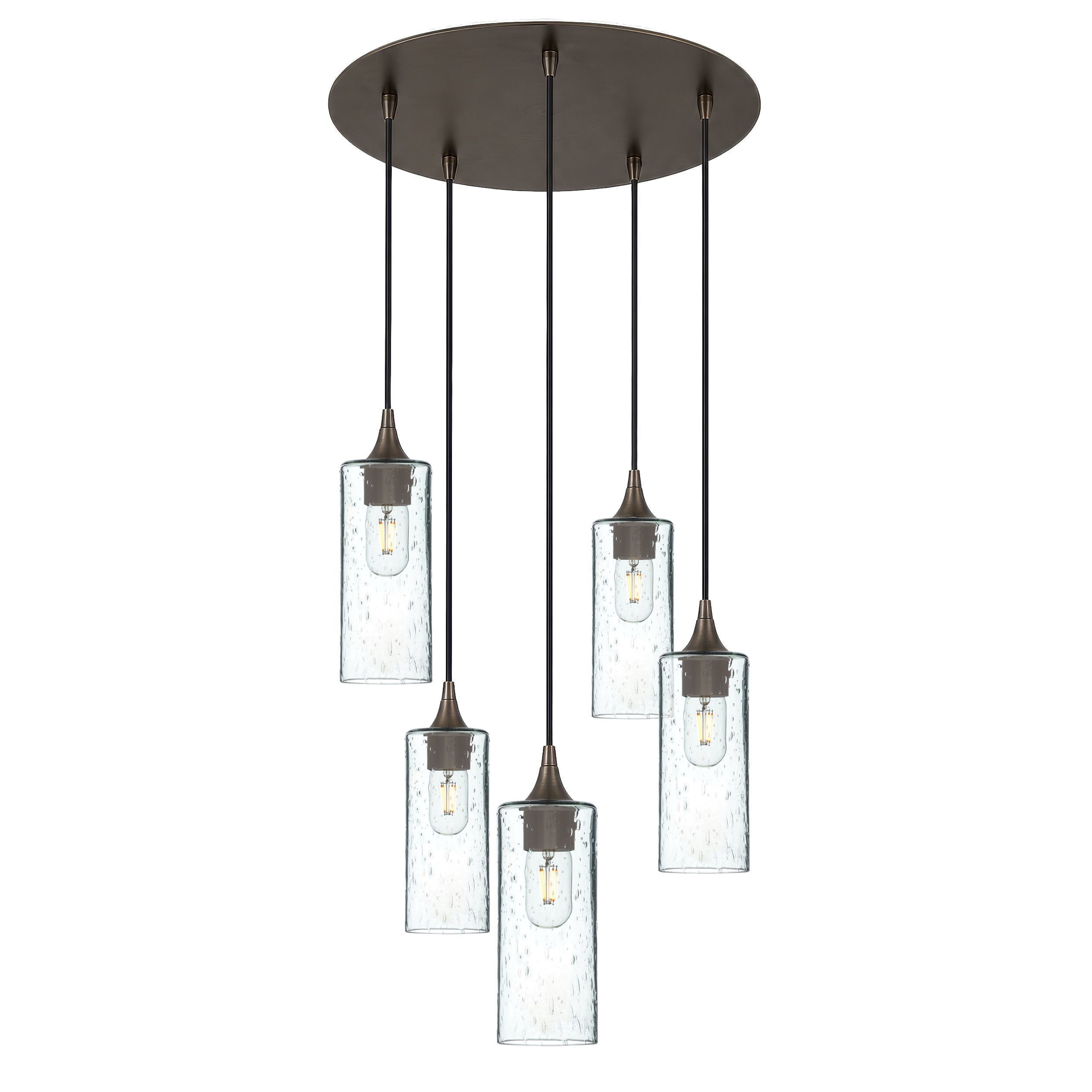 513 5 Pendant Cascade Chandelier-Glass-Bicycle Glass Co-Lunar-Slate Gray-Polished Brass - 4ft Cord-Bicycle Glass Co