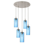 513 5 Pendant Cascade Chandelier-Glass-Bicycle Glass Co-Lunar-Steel Blue-Brushed Nickel - 4ft Cord-Bicycle Glass Co